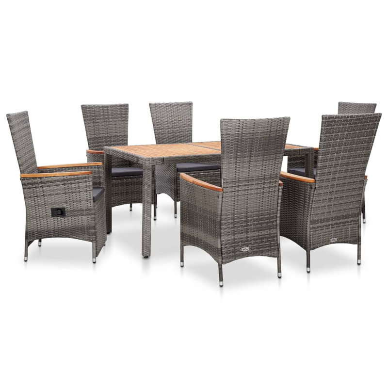 Shenk Rectangular Dining Set with Cushions, 6, Gray