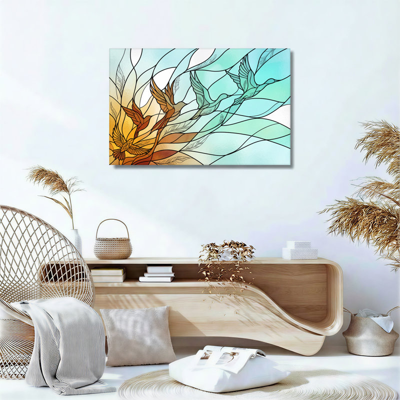 Art mural en toile orange et bleu sarcelle, H 24 po x l 36 po