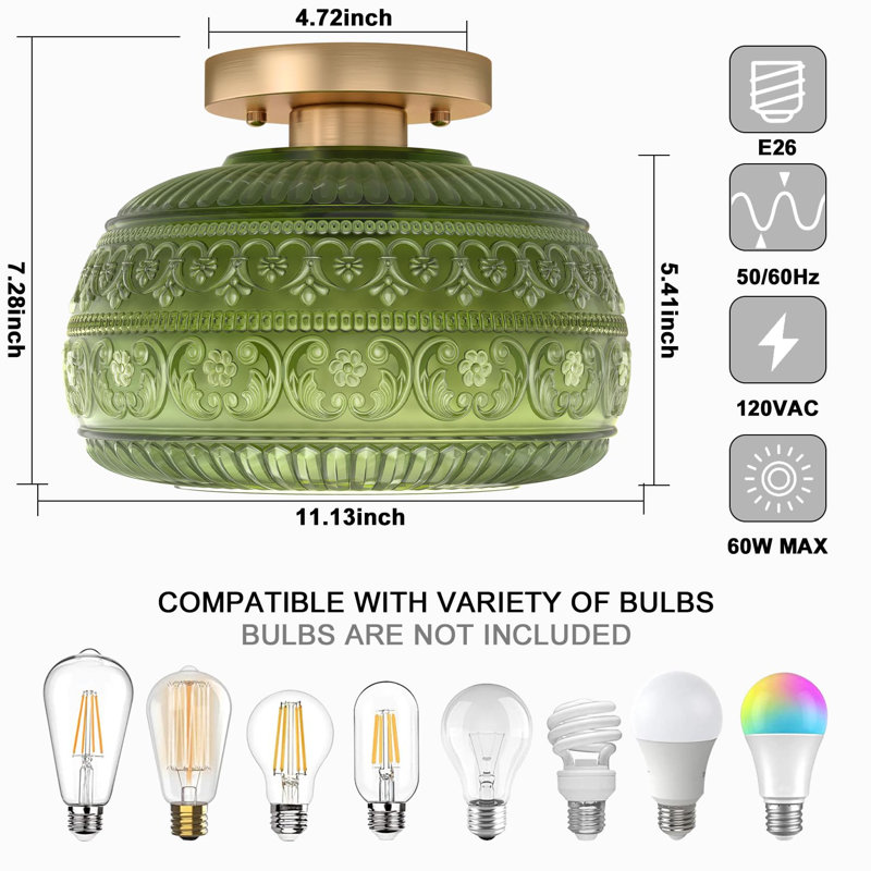 Keiari Glass Semi Flush Mount, Green