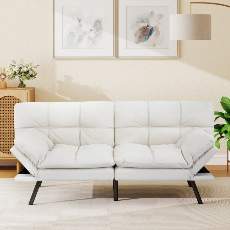 Futon Sofa Bed With Foam & Removable Armrests - 2-4 Seater, White