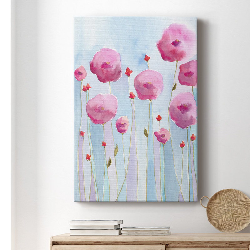Fleurs roses I - peinture sur toile tendue, H 27 po x l 16 po x P 1 po