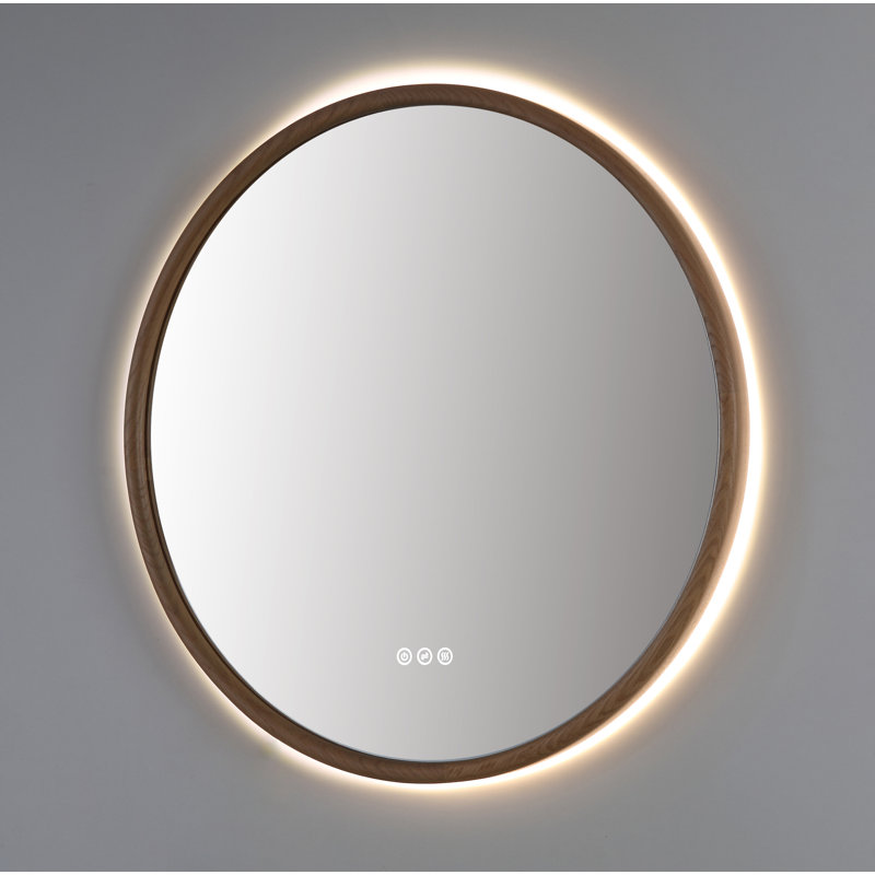 Miroir anti-buée en chêne naturel Veener, Rond, Blanchir, 35,43 po x 35,43 po