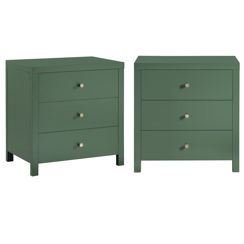 Alaynie 3-drawer Nightstand - Set of 2, Green
