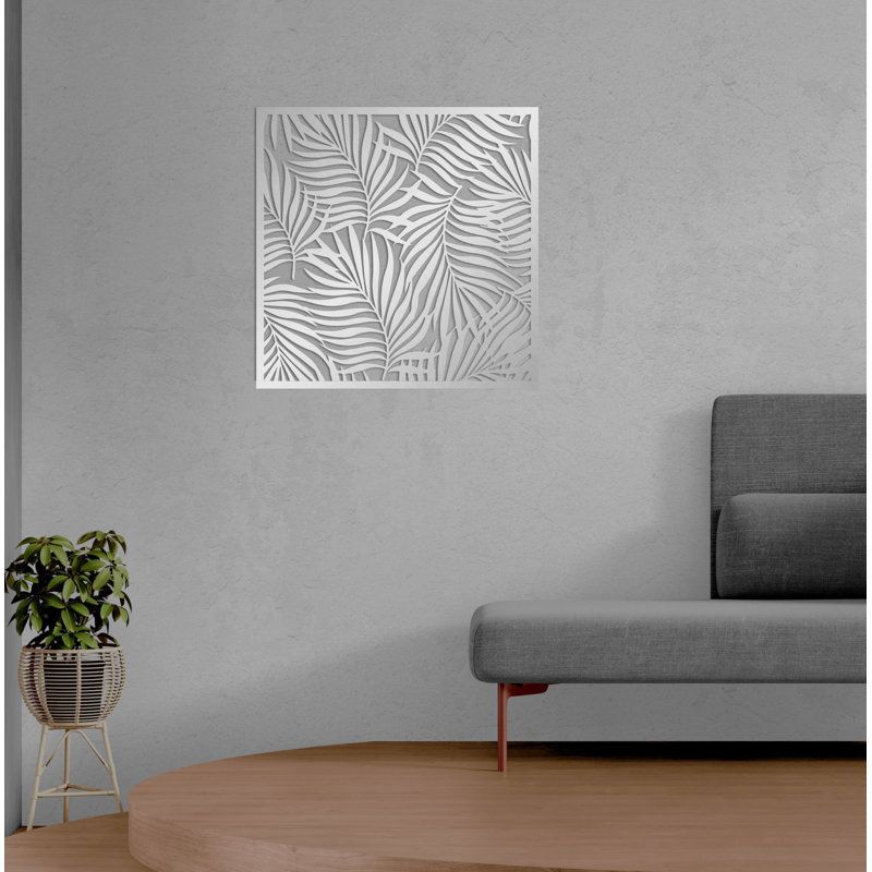 Metal Leaves Modern Art Wall Décor, Abstract Botanical Metal Decoration for New Home or Office Gift, Matte Silver