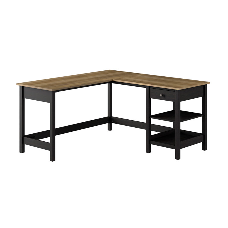 Ozro L-Shaped Computer Desk, Brown/Black