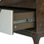 Modern 2-Drawer Nightstand with Two-Tone Geometric Design, Japandi Style Bedside Table with Angled Patchwork Detail, Brown & Cream White End Table for Bedroom, Living Room, Solid Tapered Legs-1801017494
