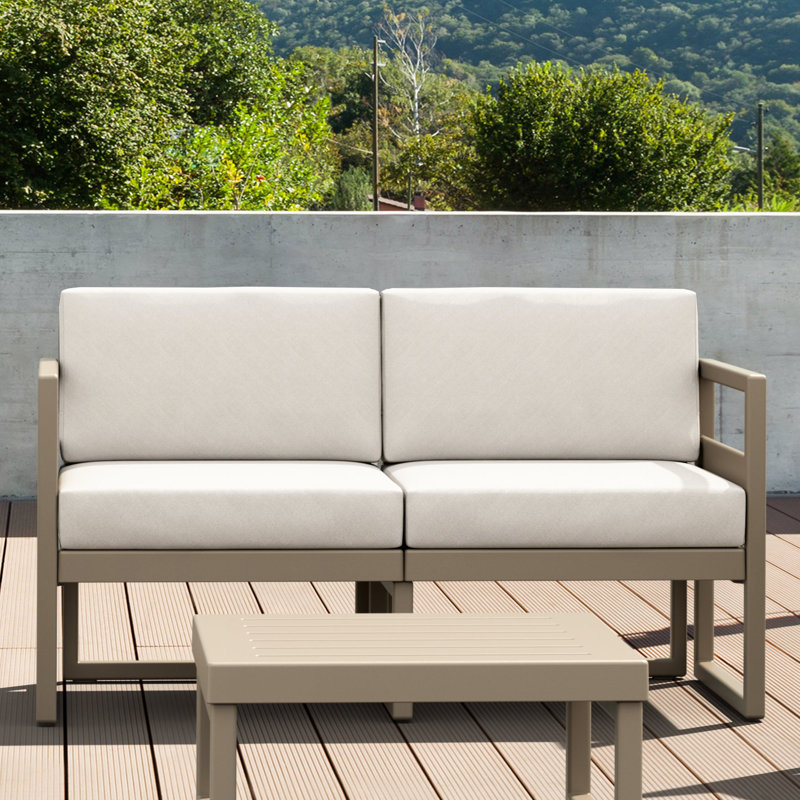 Lane 58'' Wide Straight Loveseat with Cushions, Taupe, Canvas Natural Sunbrella® Canvas