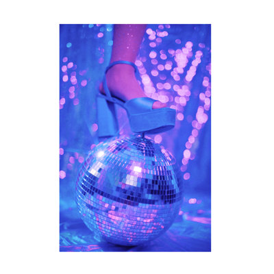 Wrapped Canvas Wall Art - Samantha Hearn 'Disco Ball And Neon Platform' Wall Art for Living Room, Bedroom, or Office Décor - 16 x 24 Inches