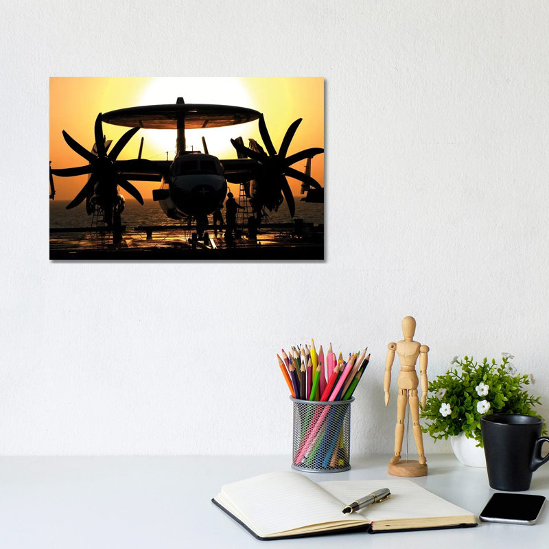 Sailors Work on an E-2C Hawkeye Aircraft Aboard USS Abraham Lincoln 1 Piece Wrapped Canvas Wall Art, 20.32 cm H x 30.48 cm W
