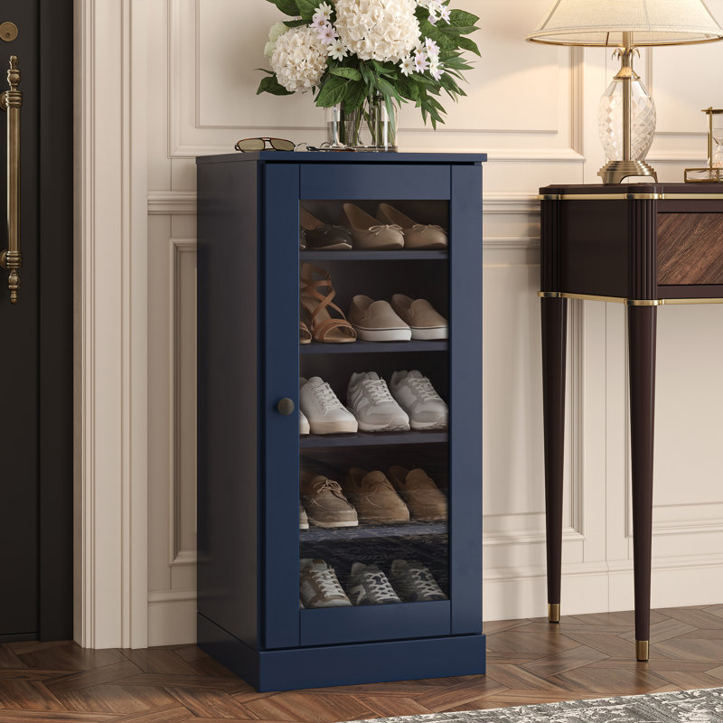 Armoire de rangement à chaussures 100% en bois massif à porte étroite en verre avec tablettes réglables, rangement empilable peu encombrant, l 16,5 po x H 35,75 po