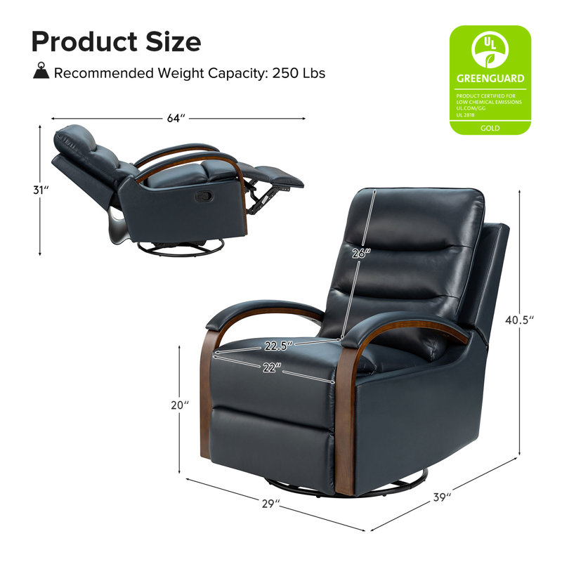 Fauteuil inclinable oscillant standard en cuir véritable de 29 po de largeur Azilda, Marine