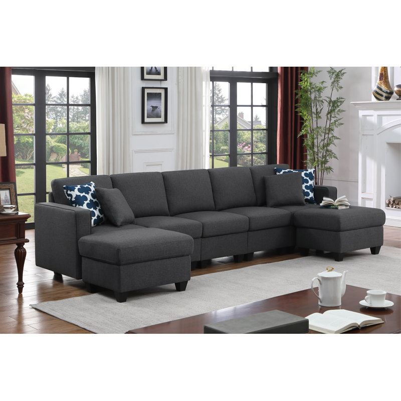Solimar Upholstered L-Shaped Sectional Reversible, Dark Gray