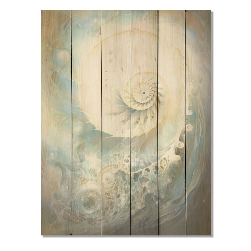 Bleu et blanc, Nautilus, perle - Nautilus, art sur bois de pin naturel, H 40 po x l 30 po