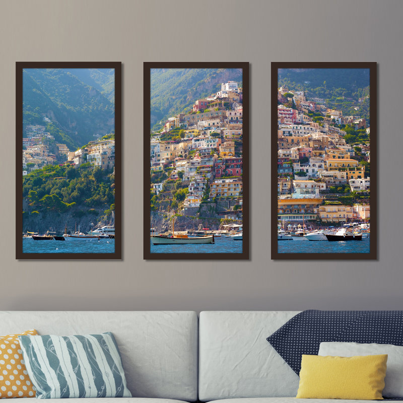 «Positano, Amalfi Coast», ensemble de 3 reproductions de photos sur plastique, H 33,5 po x l 52,5 po x P 1 po