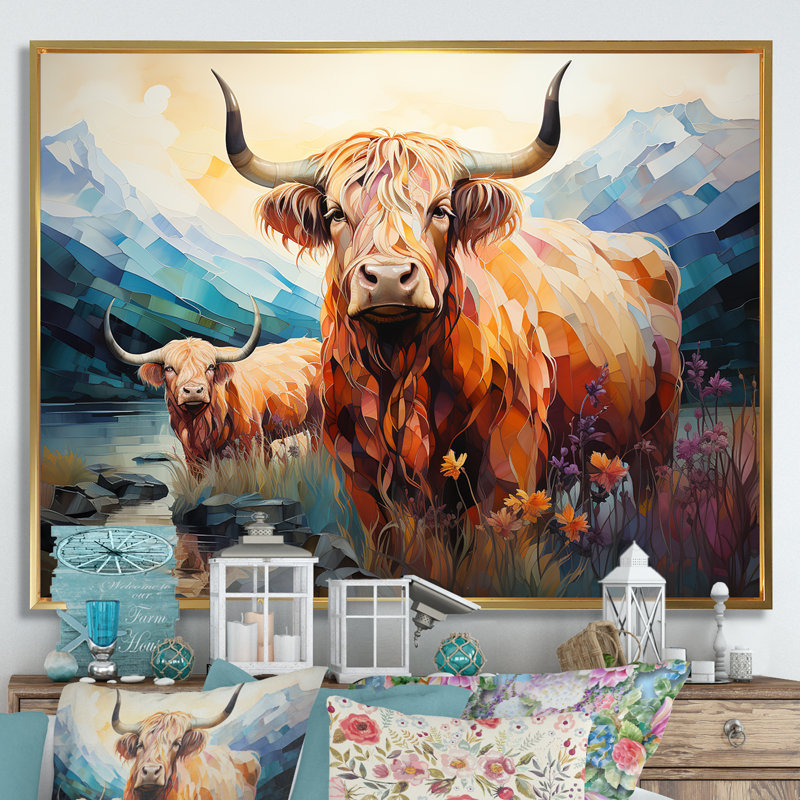 Yak Pastel Wilderness Territory I sur impression sur toile, H 24 po x l 32 po x P 1 po, Cadre flottant doré