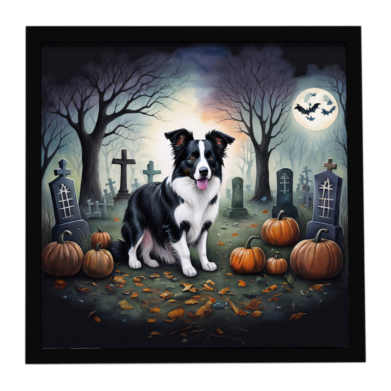 Border Collie Spooky, impression sur métal encadrée d'Halloween