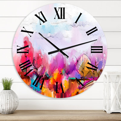 Pink Field and Meadow - Modern wall clock
