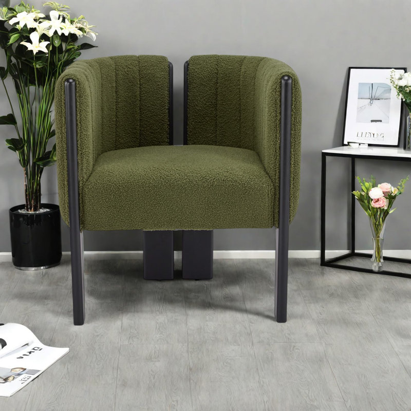 Chaises de salle à manger modernes, bois d'hévéa et boucle vert olive, sièges chic pour la maison