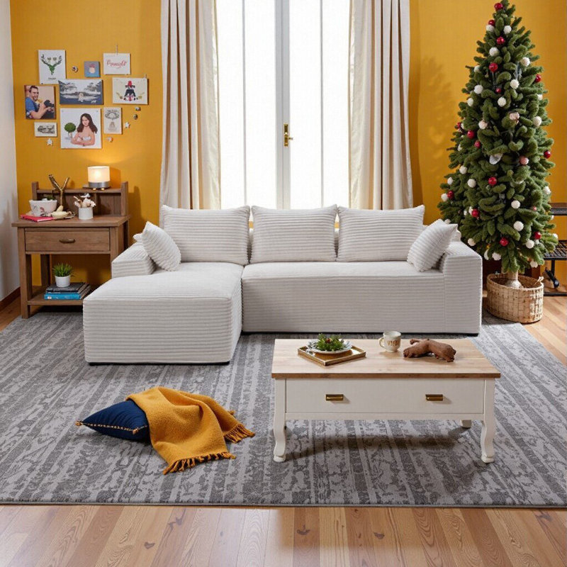 Canapé modulaire Modern Cloud avec méridienne en L, siège profond pour le salon, Blanc, 4