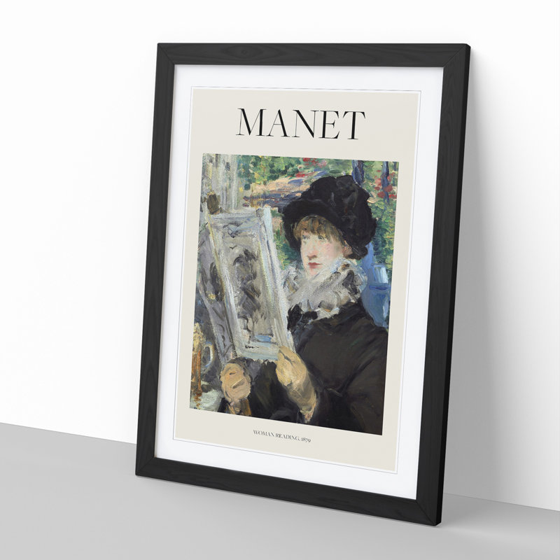 Woman Reading Print by Edouard Manet - Picture Frame Painting, 65cm H x 48cm W x 2cm D, Black