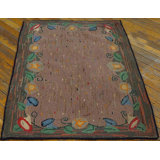 Soft Color Abstract Speckled Field Antique American Floral Border Hooked Rug