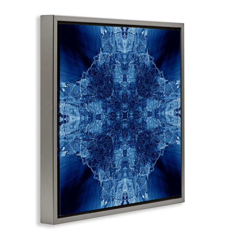 Blue Balanced Tie Dye Floating Frame Art by El Perkin, Luster Gray Floater Frame, 25" H x 25" W