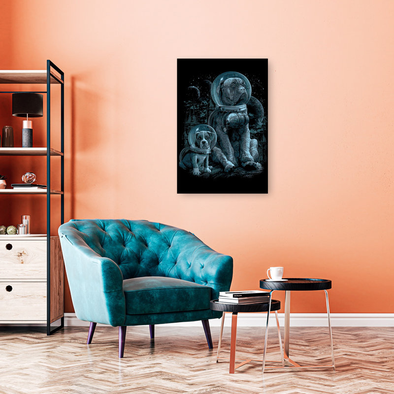 Space Dog And Puppy Abstract Contemporary Cat Dog Landscape Nature Wall Art Print 1 Piece Wrapped Canvas Wall Art