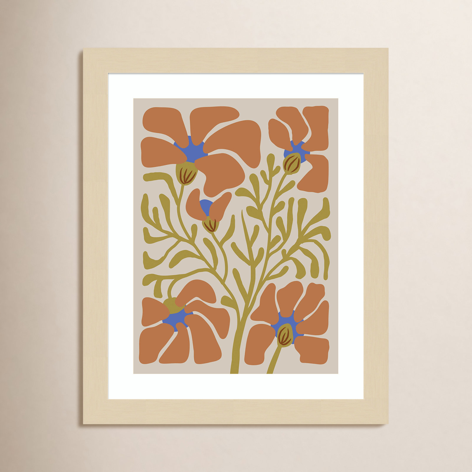 Expressive Abstract House Plant Orange Print, 13" H x 11" W x 1" D, Brown