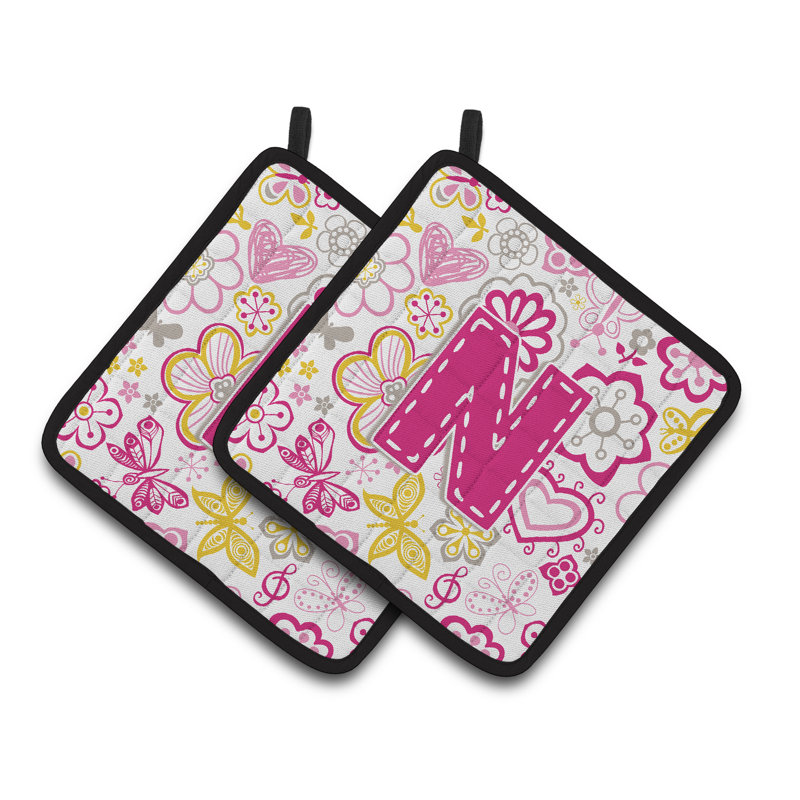 Fleurs et papillons Potholder, Rose, N