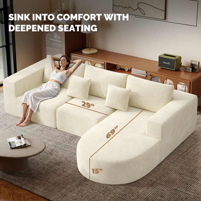 3 Seater Corner Sofa , Beige, Right Hand Facing