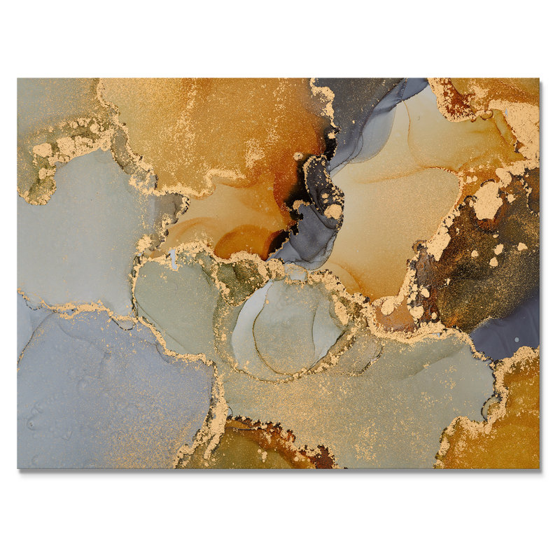 Art abstrait fluide brun et noir - peinture sur toile, H 24 po x l 32 po, Toile tendue, Sans cadre