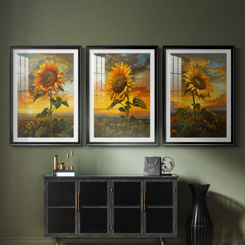 FLORAL Series CDXCVII - Impression personnalisée de qualité supérieure avec passe-partout - 3 pièces, Noir, H 21 po x l 30 po