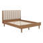 Lit en bois avec tête de lit tapissier en forme de clé de piano et pied central-478422802