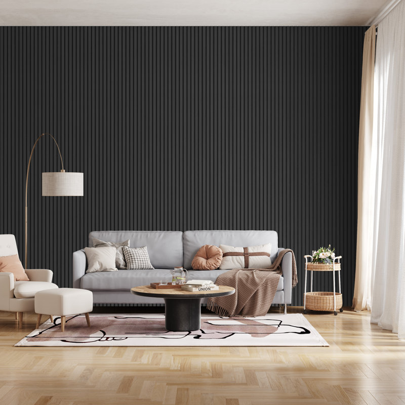 Ensemble de 2 panneaux muraux à lattes 3D pour mur intérieur en chêne gris (paquet de 2 / 18,55 pieds carrés), Gris
