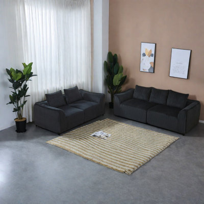 Ensemble de canapés à compression, siège en velours côtelé noir moderne 3 plus 2 pour la maison