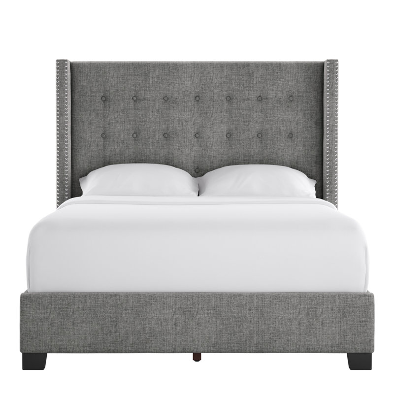 Wallace Upholstered Wingback Bed, Full, Gray