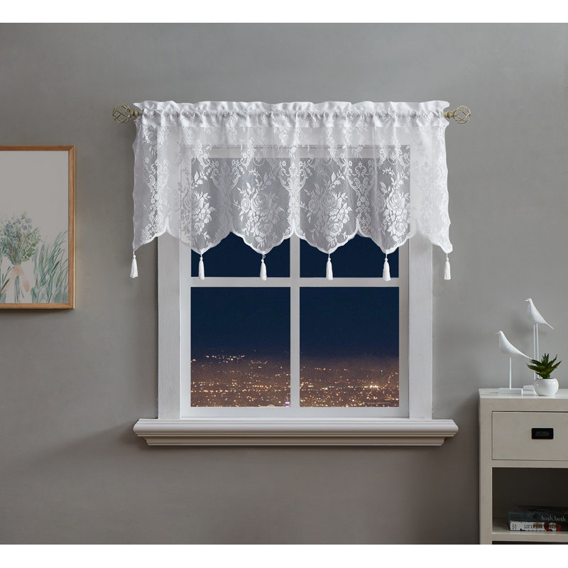 Crichton Floral 54'' Kitchen Curtain, White