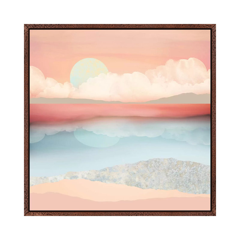Mint Moon Beach - Print on Canvas, 45.72 cm H x 45.72 cm W, Classic Brown Wood Framed