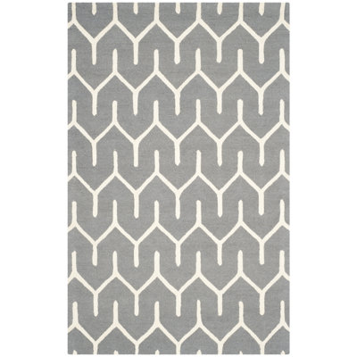 Tapis gris foncé / ivoire en laine touffeté à la main Deedgra