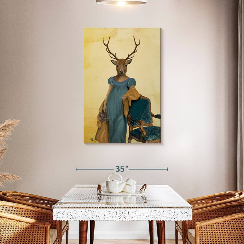 Cerf Brampt en robe bleue, H 45 po x l 30 po