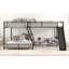  Lit superposé simple au-dessus de double en L avec glissade, bureau intégré et structure surélevée, noir