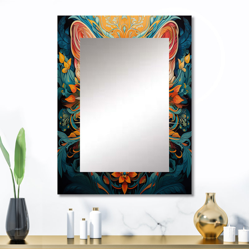 Cosmic sarcelle chat avec regard mystérieux I - chat unique miroir mural, miroir bleu, art imprimé en métal, 32 po x 24 po