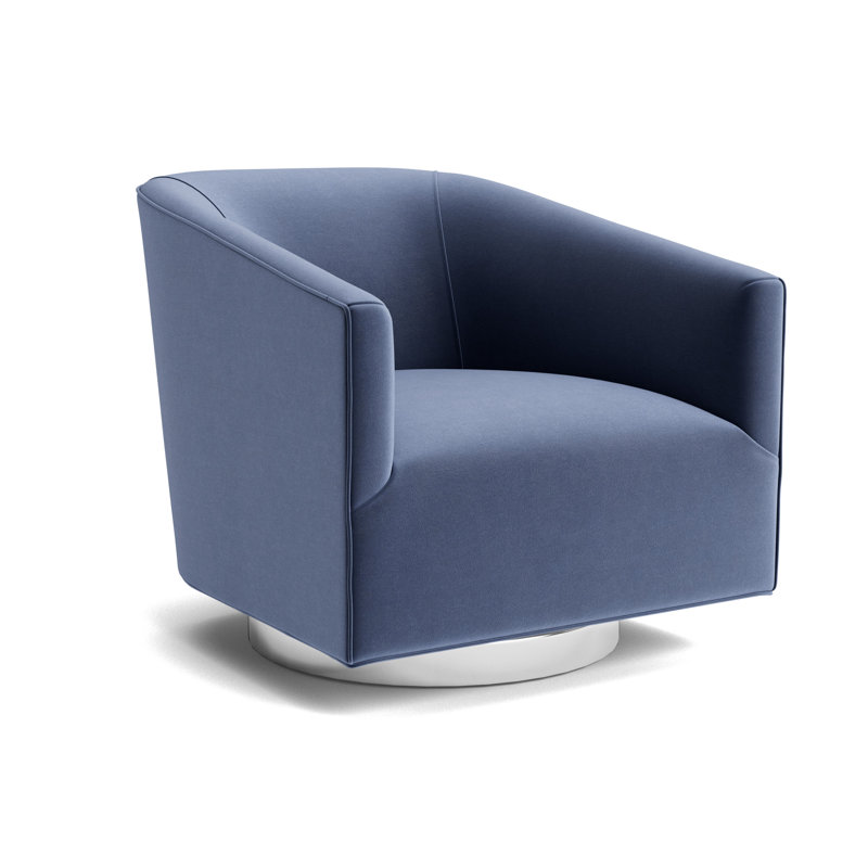 Cooper Full Swivel Chair, Performance Velvet - Indigo, Polished Stainless Steel