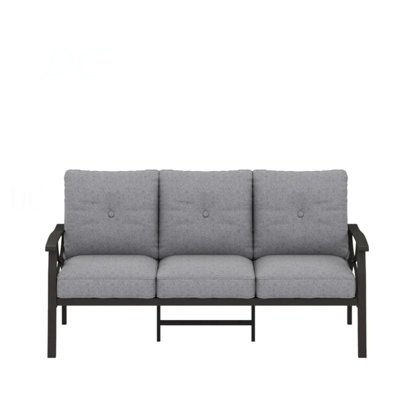 70” All-Weather Metal 3-Seat Patio Sofa, Khaki Frame With Gray Cushions