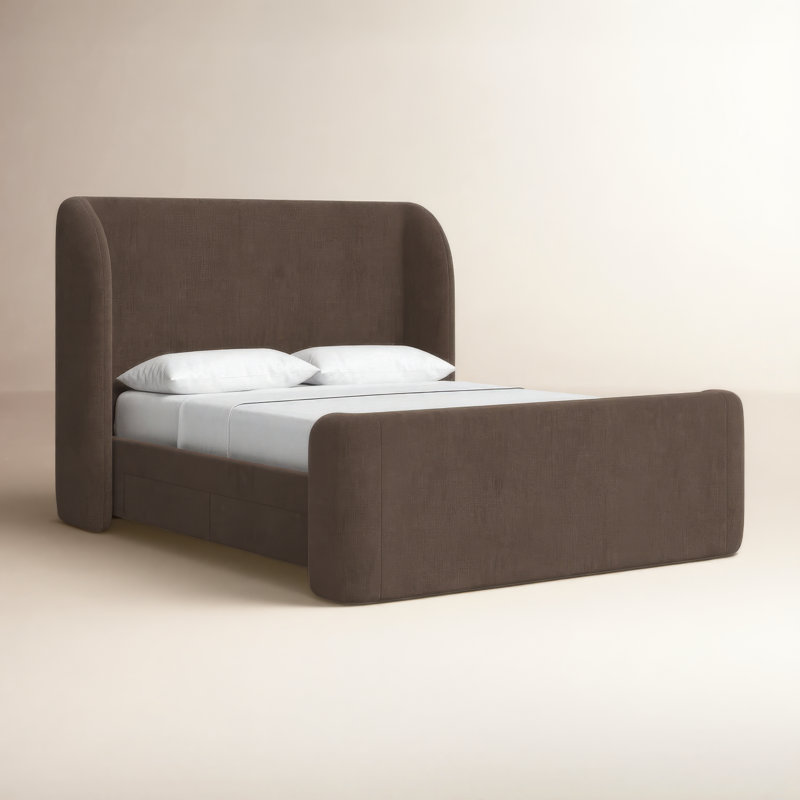 Novi Lizzie Upholstered Storage Bed, Queen, Dark Brown