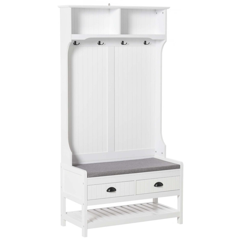 3-In-1 Hall Tree,Entryway Bench With Coat Rack,Mudroom Bench With Shoe Rack,2 Storage Drawers,4 Hooks And Padded Seat Cushions For Hallway