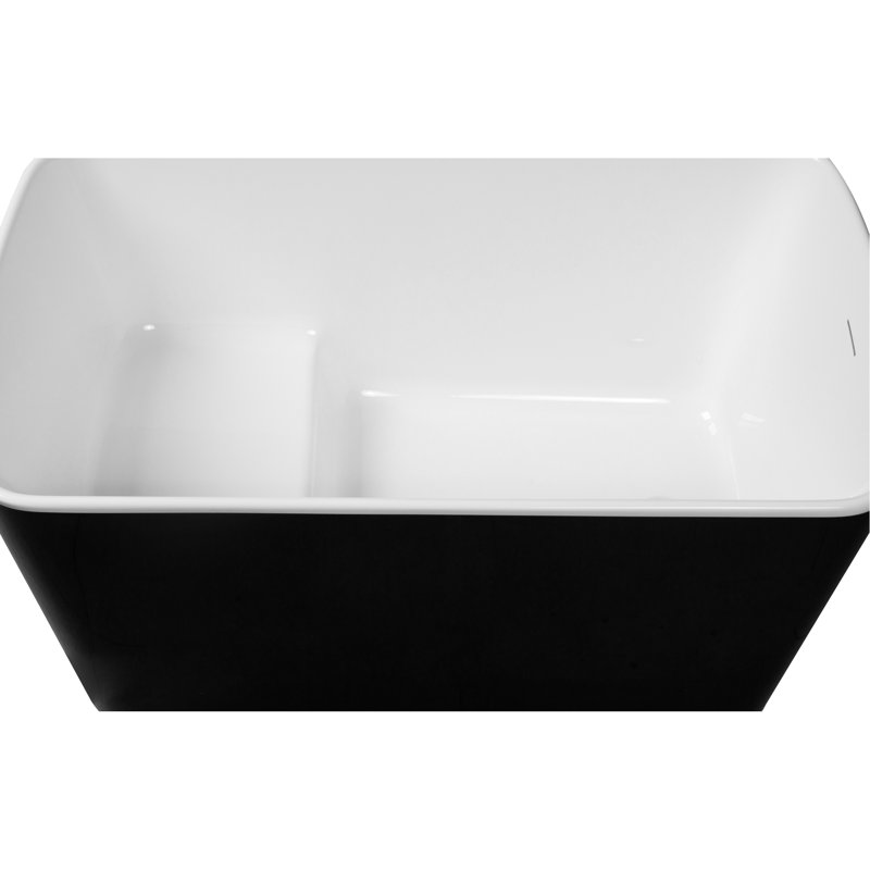 Baignoire autoportante en acrylique, 49 po x 28 po, design japonais carré, noir brillant, baignoire à débordement et stratification de drain, japonais, Association