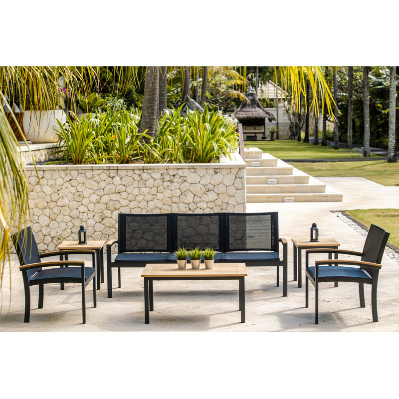 SoHo 40" Rectangle Teak Aluminum Outdoor Coffee Table, Black