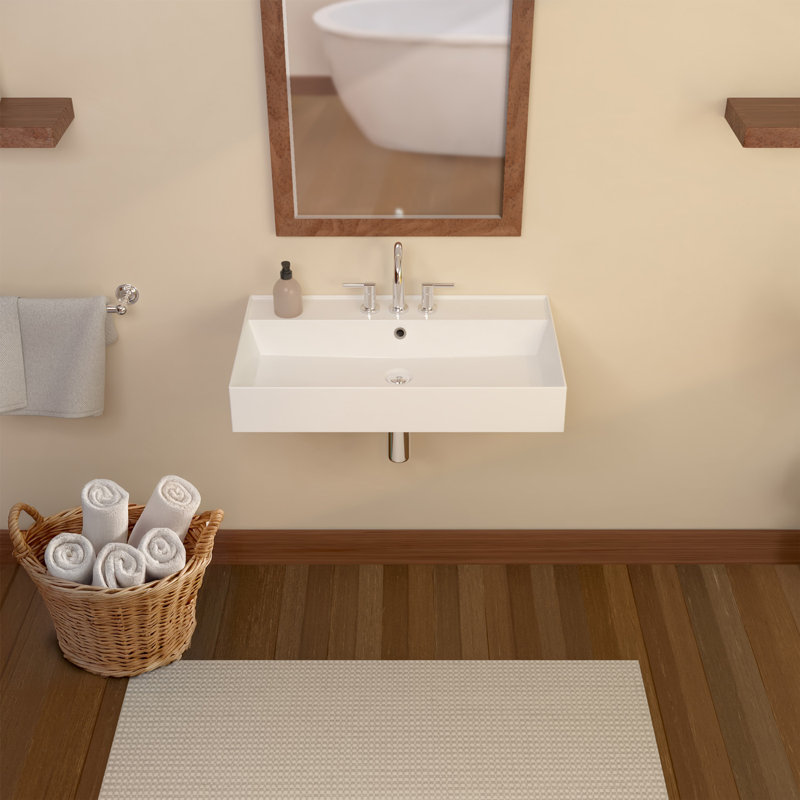 Lavabo mural rectangulaire de 32 po avec options de perçage de robinet et trop-plein Whitehaus Collection, Centres de 8 po