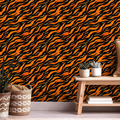 Papier auto-adhésif à peler et coller papier tigré à rayures orange répétées sans soudure jungle auto-adhésif et amovible 24 po x 118 po (60 x 300 cm)